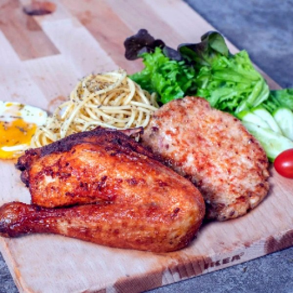 Rustic Chicken Leg & Bockwurst Pork Patty